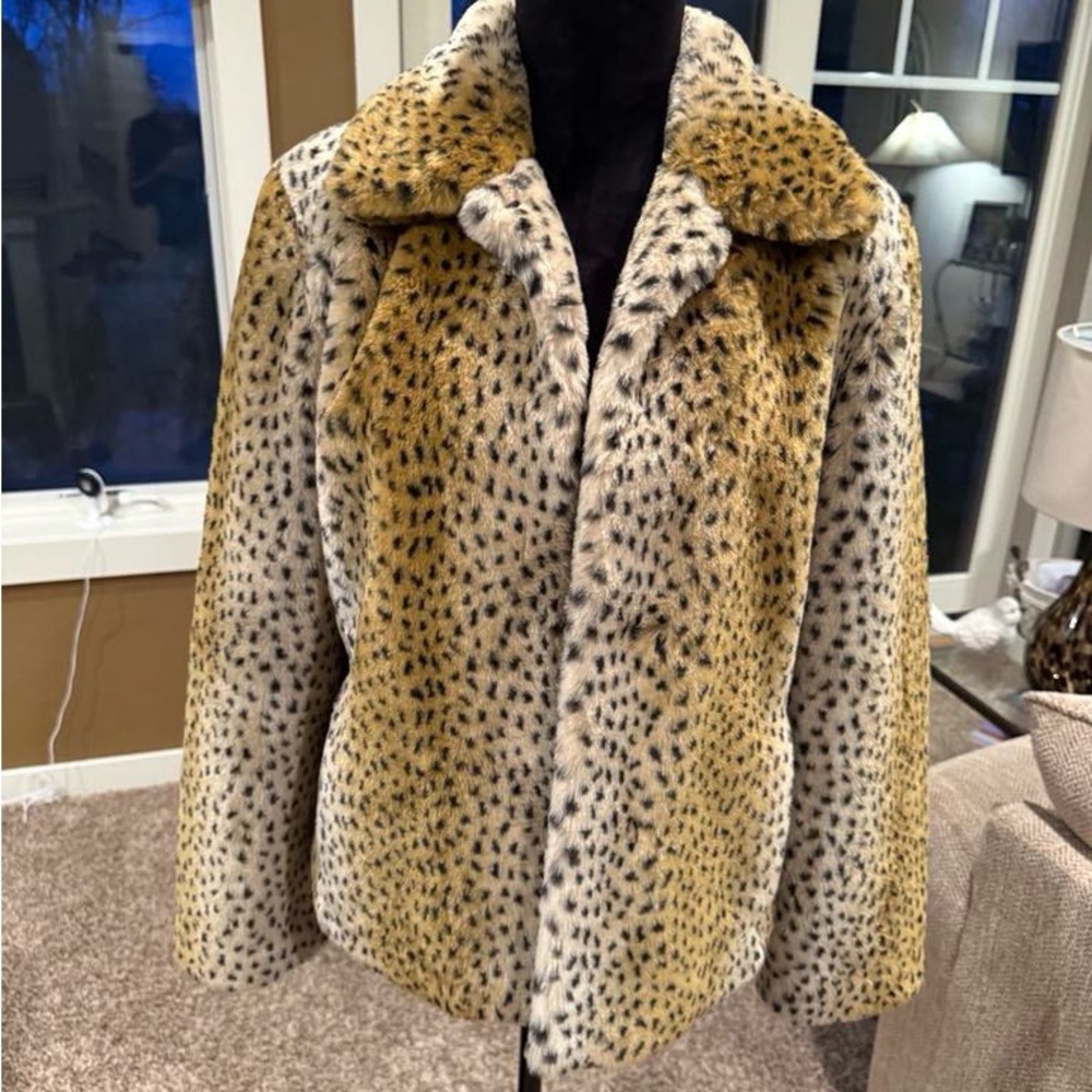 Cole B Originals Faux Fur Leopard Swing Jacket Size Medium